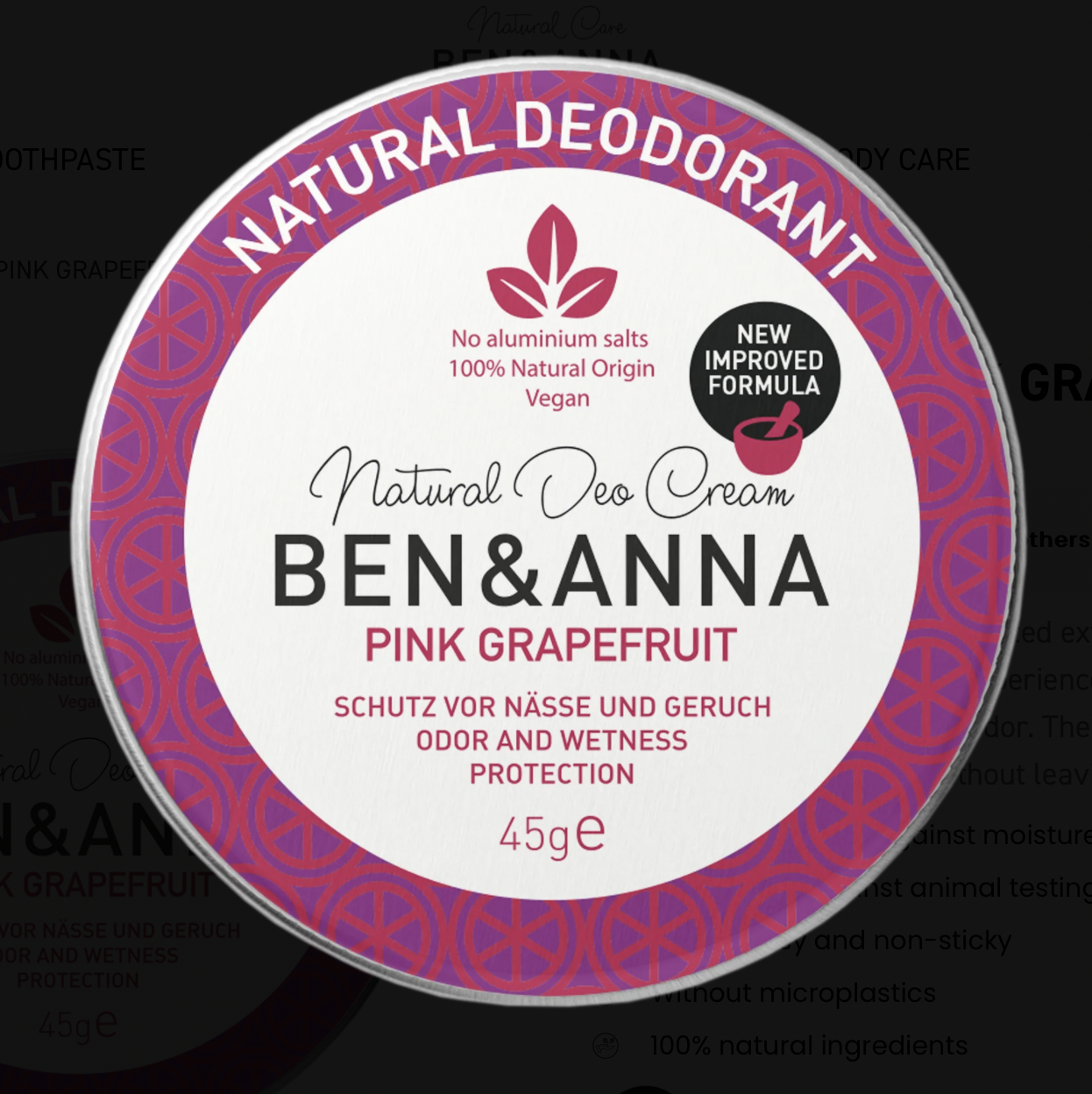 Ben&Anna Kreemdeodorant Pink Grapefruit, 45 g